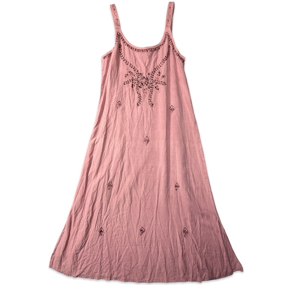 Vintage 1990s Beautiful Rose Pink Embroidered‎ Beaded Midi/Maxi Dress Boho READ